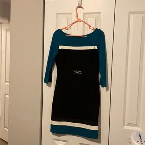 WHBM black and teal dress. Size 4